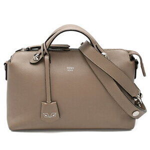 Fendi By the Way Handbag Gray Beige Tan Leather Boston Shoulder Bag
